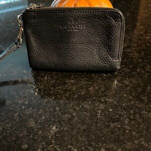 Coach Black Textured Leather Wristlet